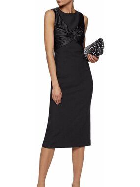 CINQ A SEPT Adelise Black Twist Front Satin Paneled Crepe Dress Size 4 NWT $495